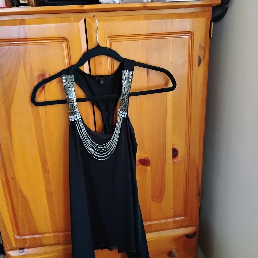 Grass Collection Black Top with Silver Chain Details